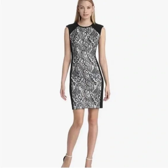 Trina Turk Veda Lace Black & White Sheath Dress. Size 8 - Picture 3 of 10